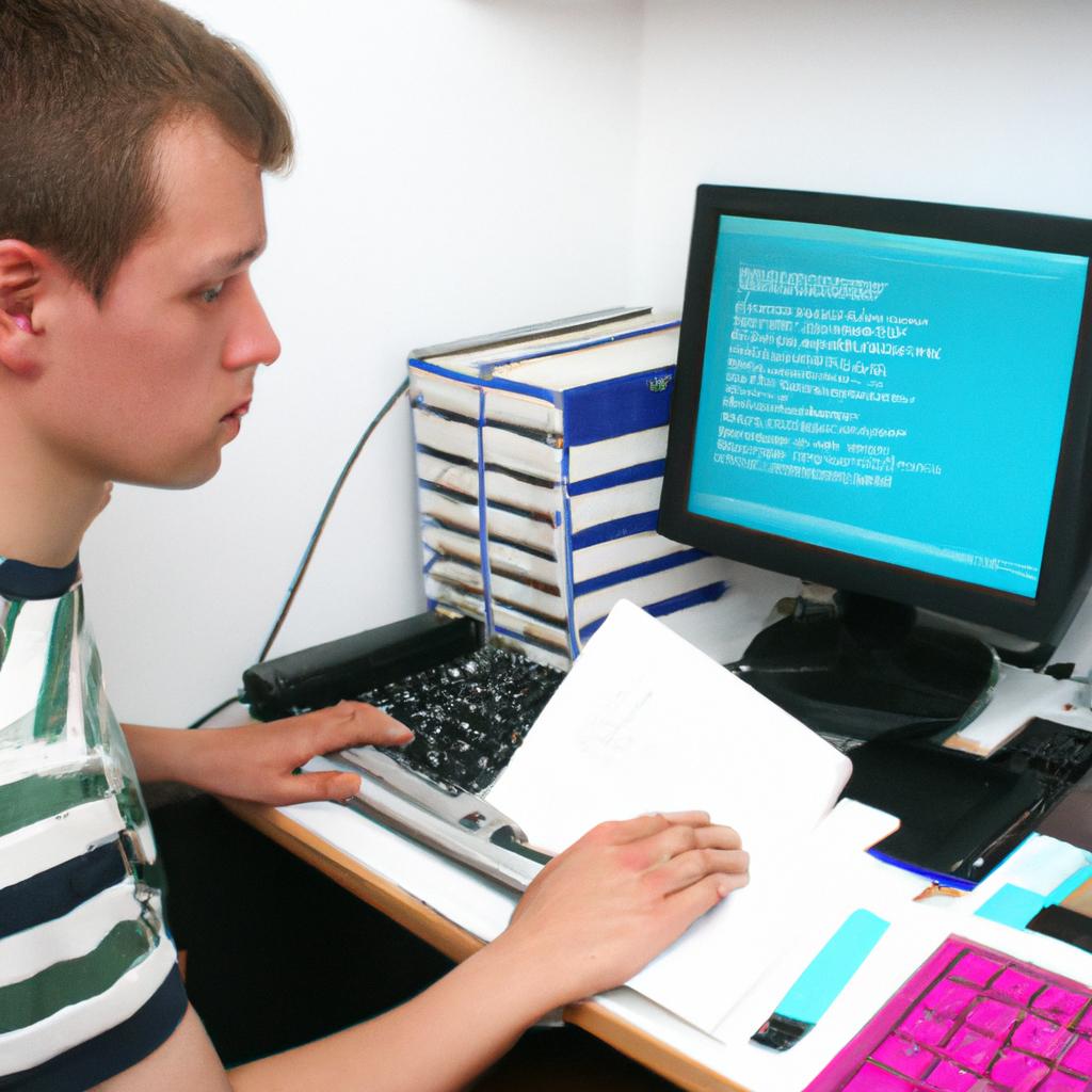 Person studying computer file organization